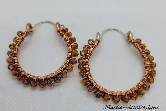 Copper Wire Wrapped Hoop Ear Dangle