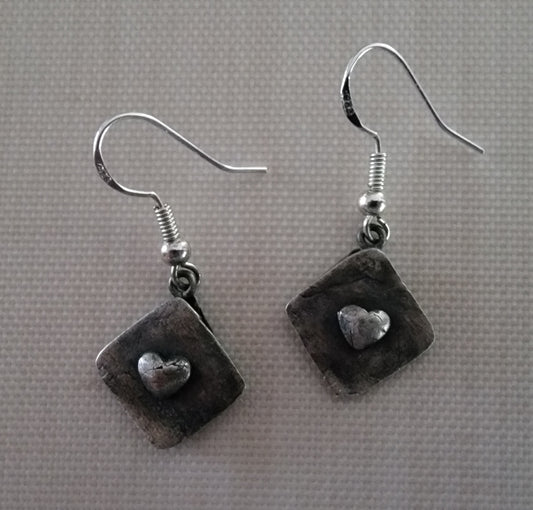Pure Silver Diamond Shaped Earrings with Hearts