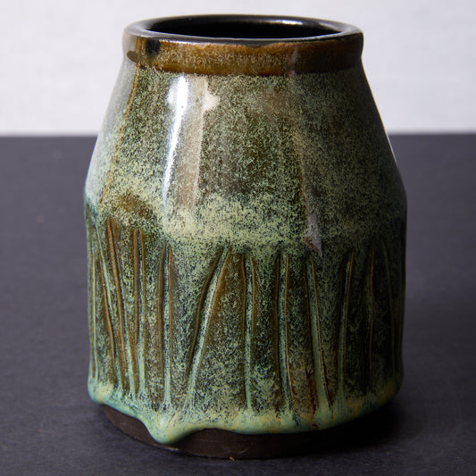 Dark Spearmint Small Carved Vase