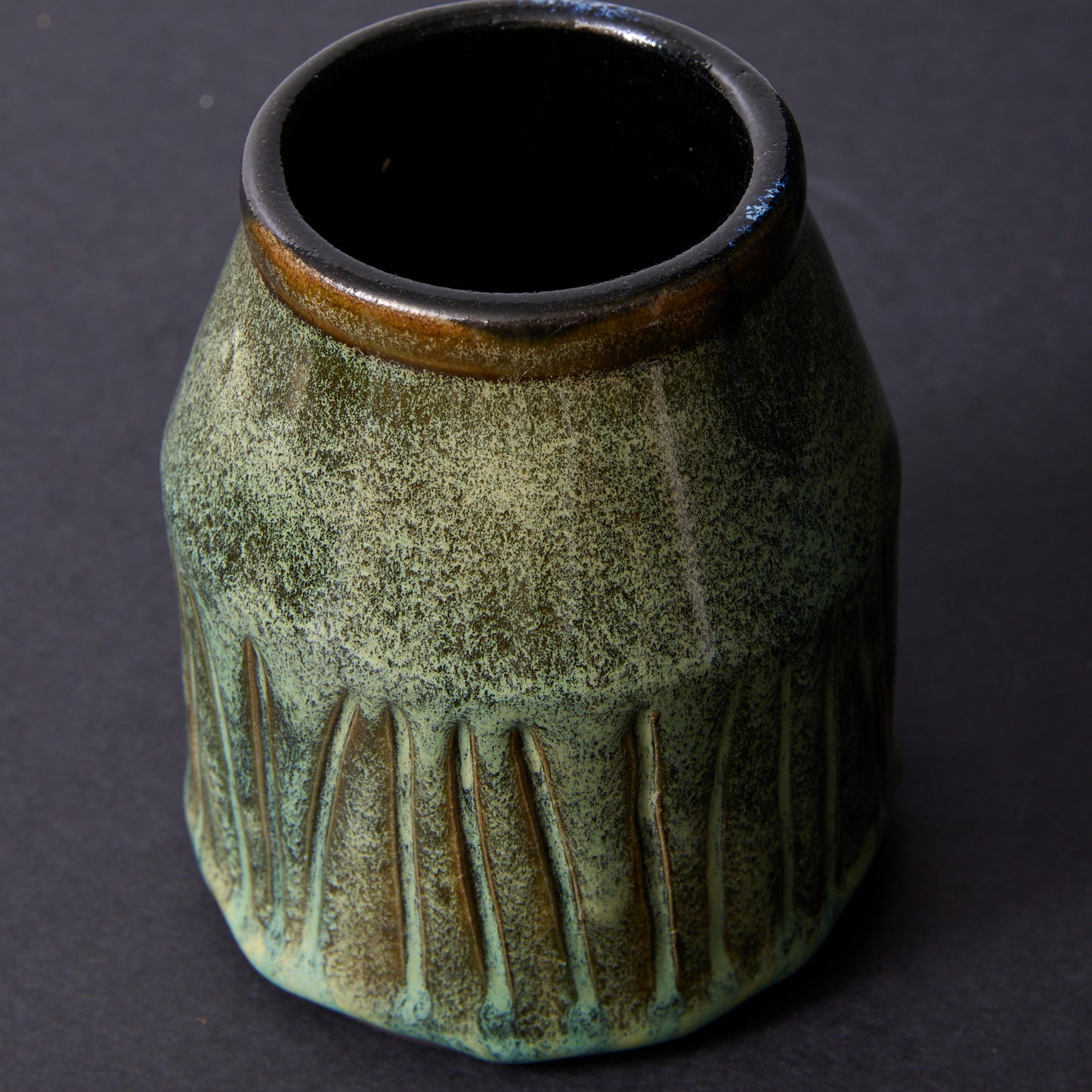 Dark Spearmint Small Carved Vase