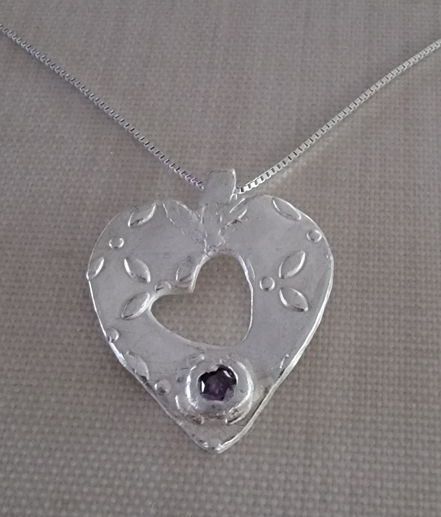 Pure Silver Open Heart Pendant with Amethyst Colored CZ