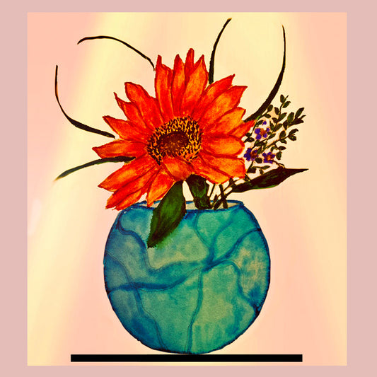 Orange Flower in Turquoise Vase