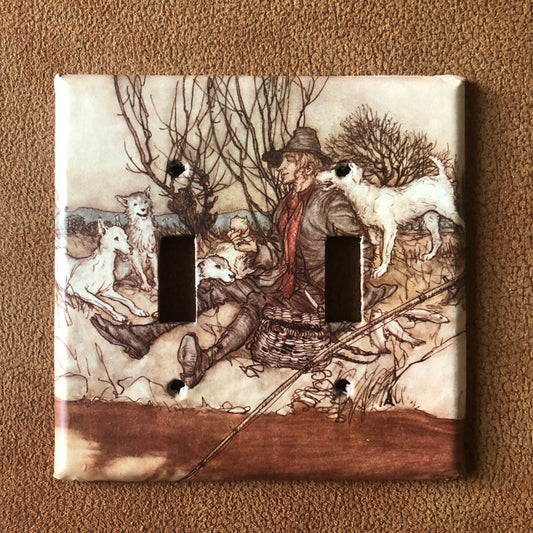 Switch Plate Cover DOUBLE Rackham Fisherman and Dogs