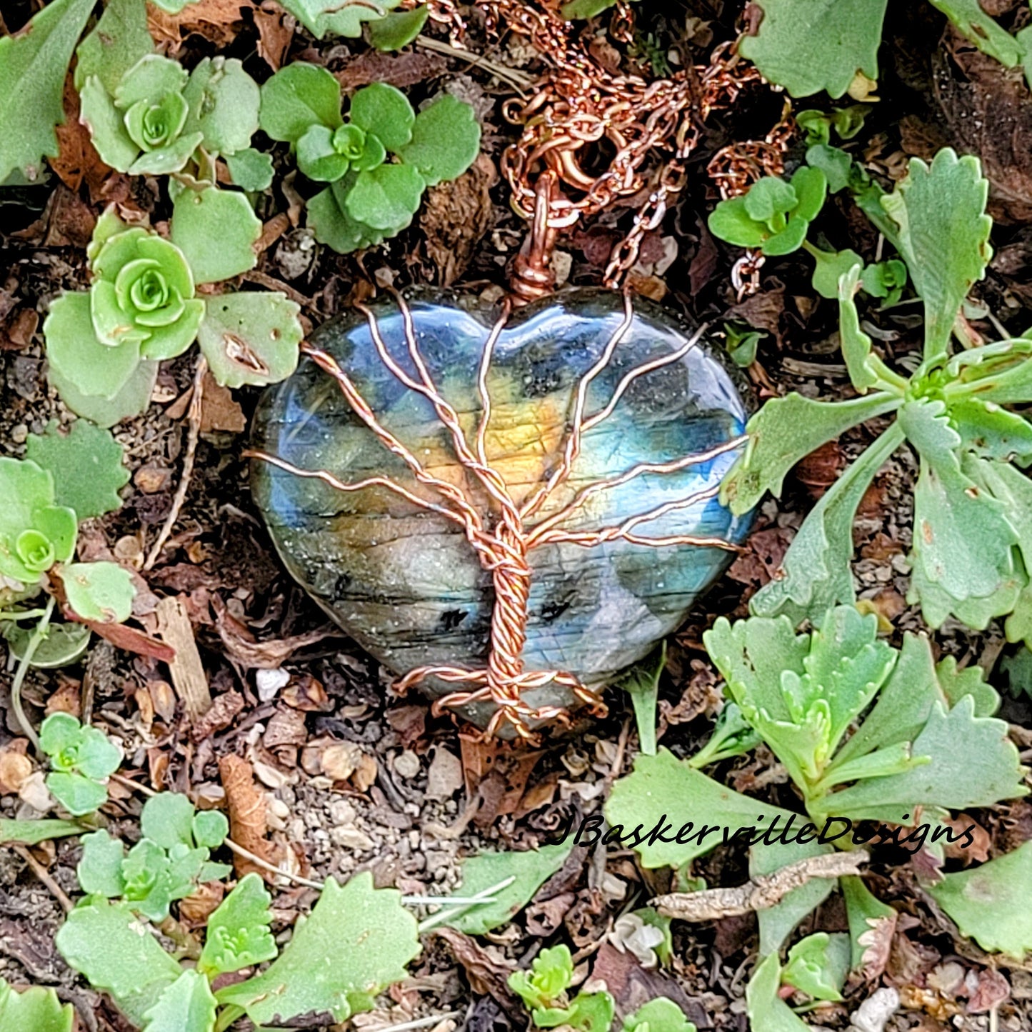 Labradorite Carved Heart Tree of Life Necklace