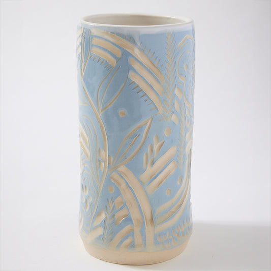 Carved Morning Fog and White Tall Botanic Vase