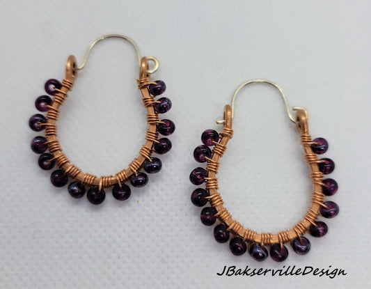 Copper Wire Wrapped Hoop Ear Dangles