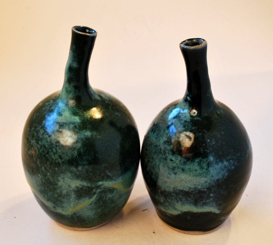 Conversations: Pair of Black and Turquoise Bud Vases