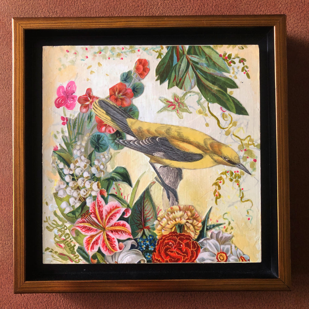 Small Mixed Media Art YELLOW BIRD