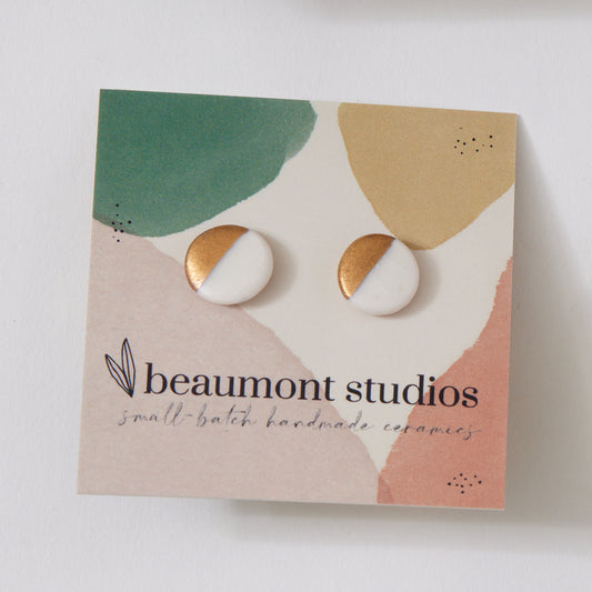 White and Gold Porcelain Post Earrings