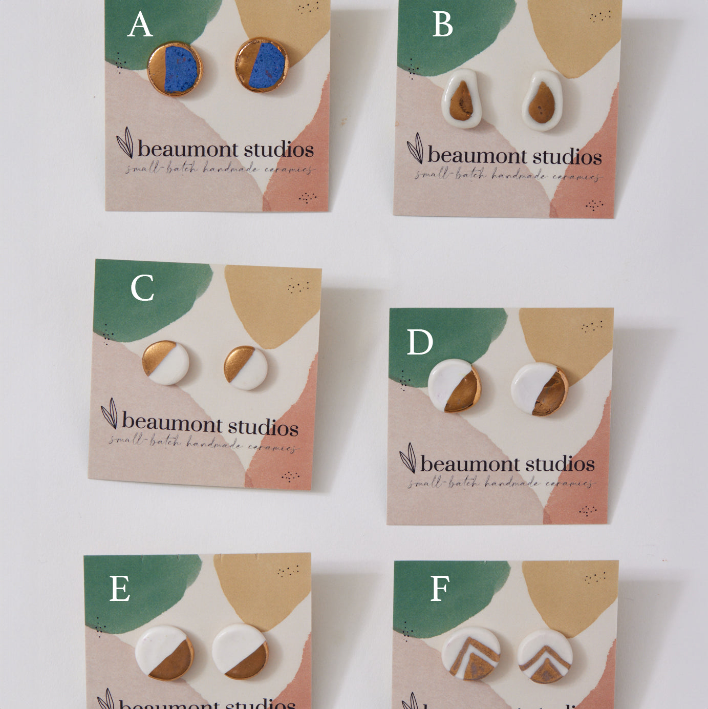 Blue and Gold Porcelain Post Earrings