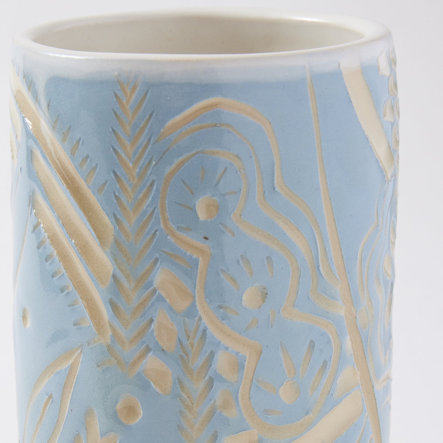 Carved Morning Fog and White Tall Botanic Vase
