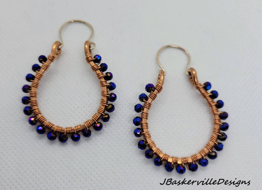 Copper Wire Wrapped Hoop Ear Dangles