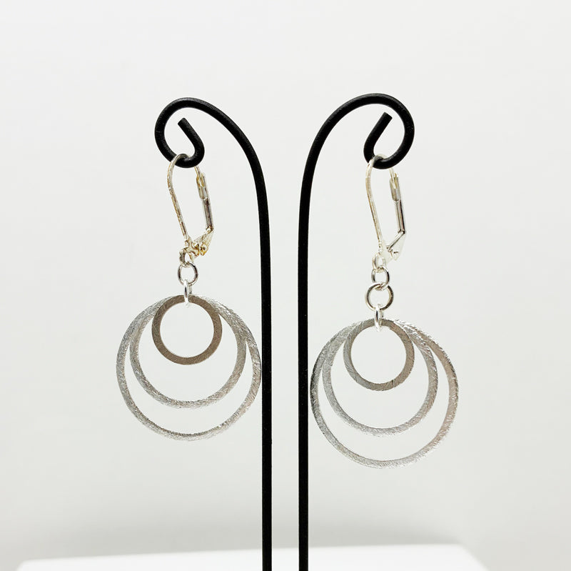 Triple Loop Brushed Silver Earrings