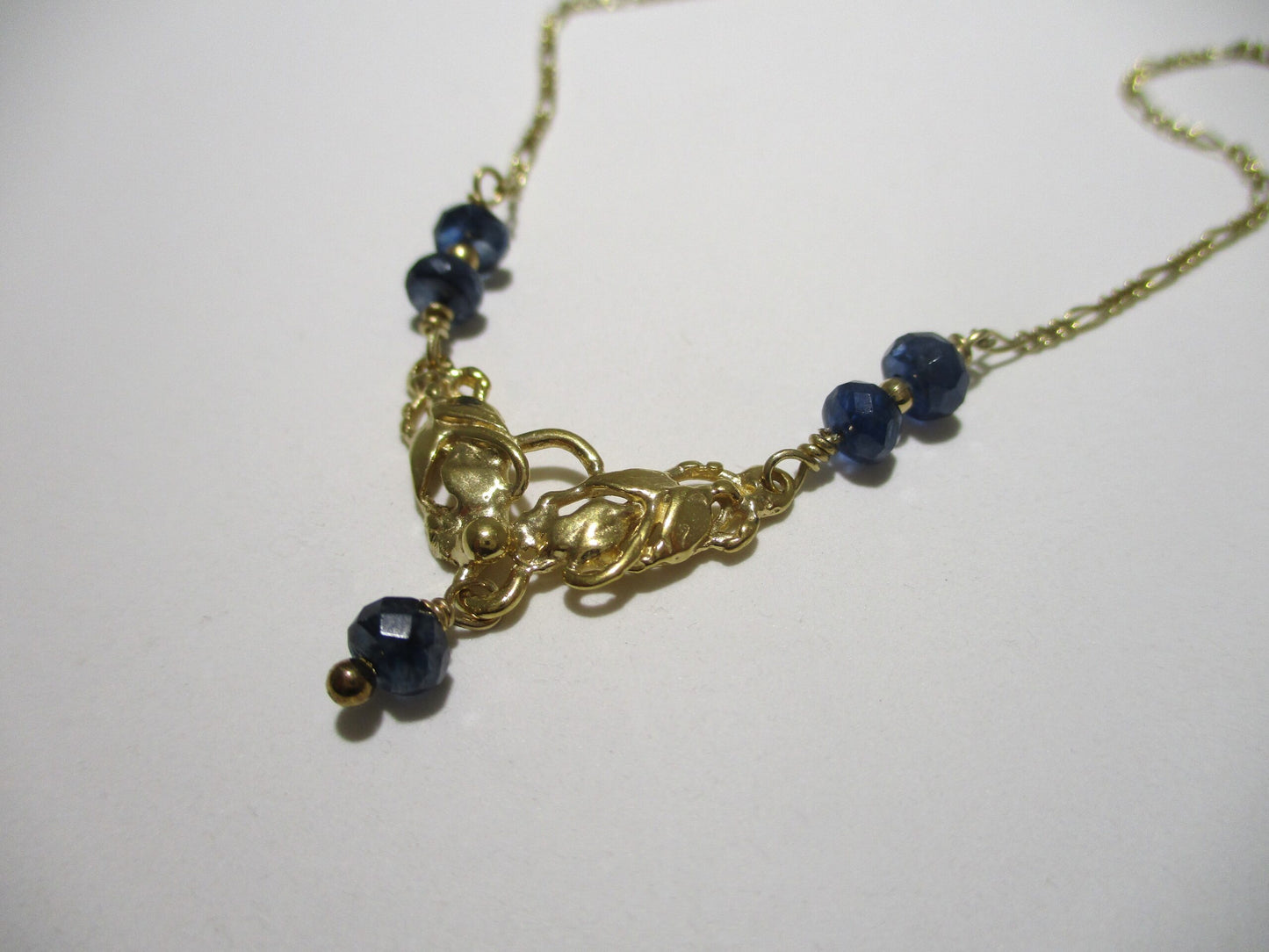 Leaf Trio Necklace with Kyanite Beads