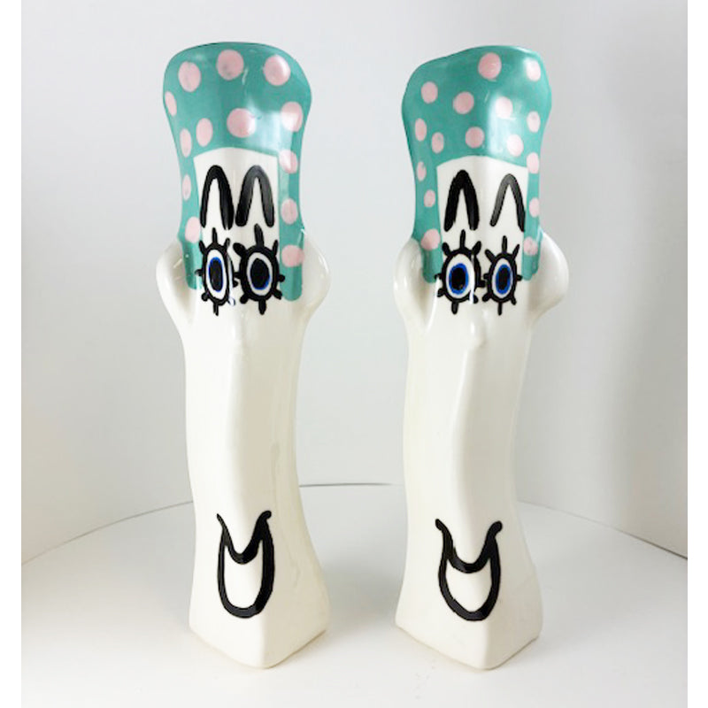 Green Hair Candlesticks Pair