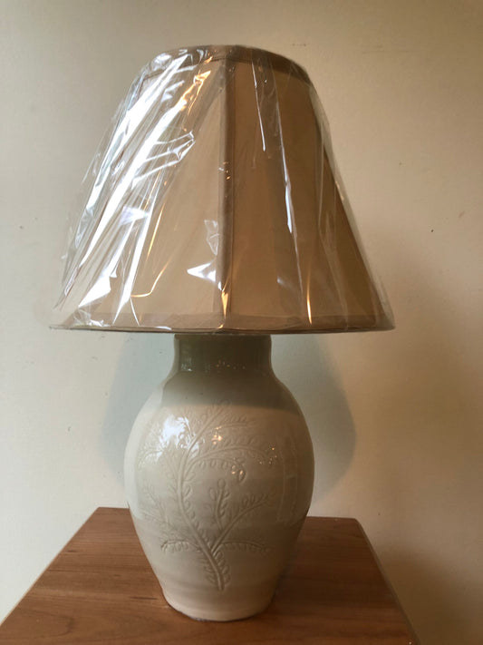 Porcelain Lamp White Etched with Ferns