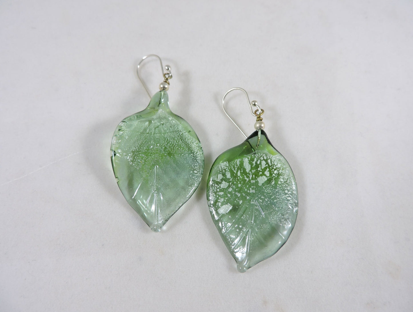 Silver-green Leaf Earrings