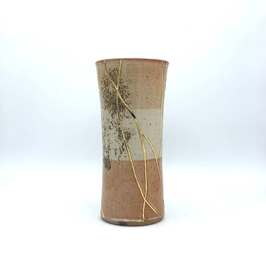 Faux Kintsugi Shino Stripe & Gold Vase