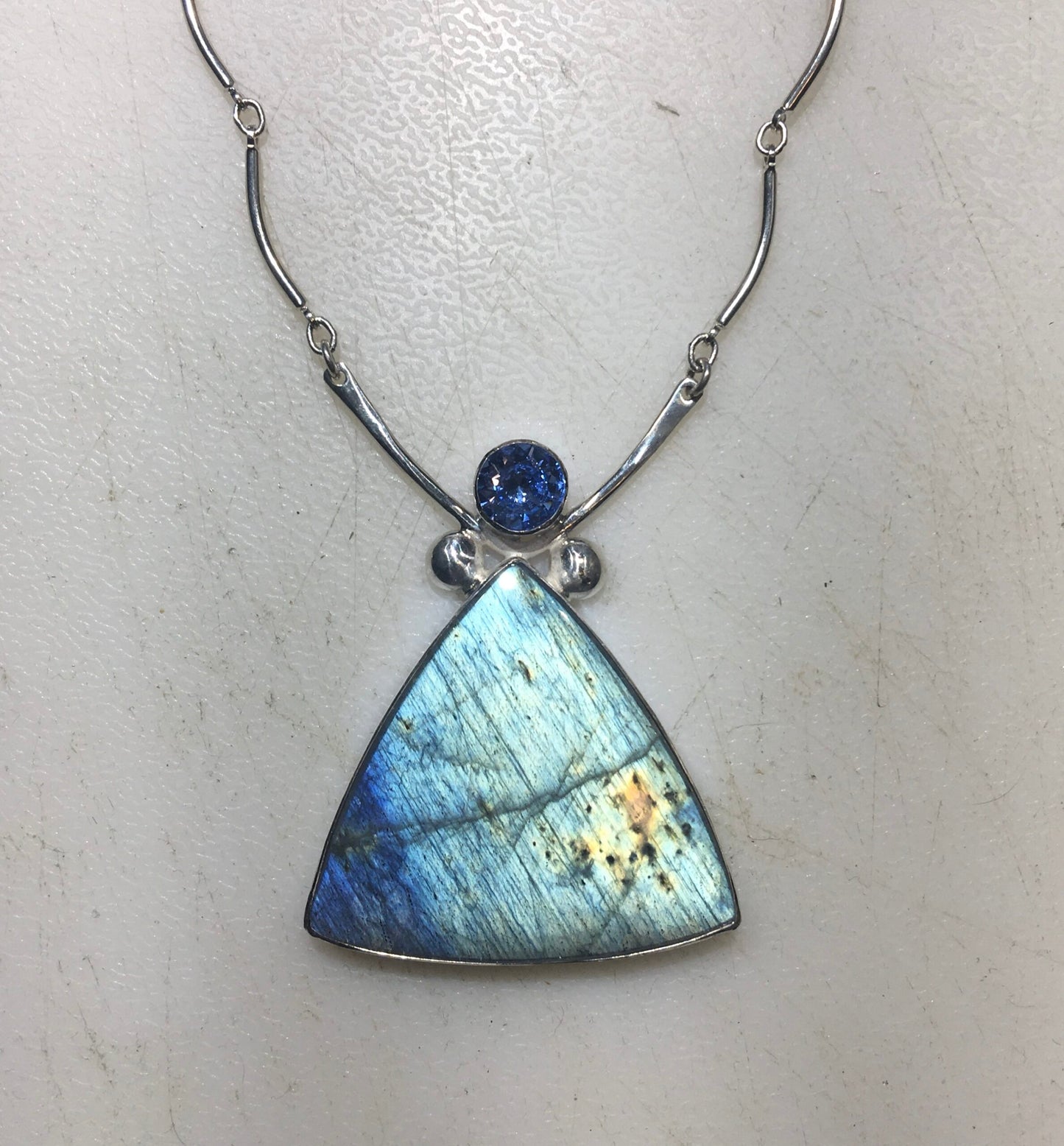 Sterling CZ and Spectrolite Pendant