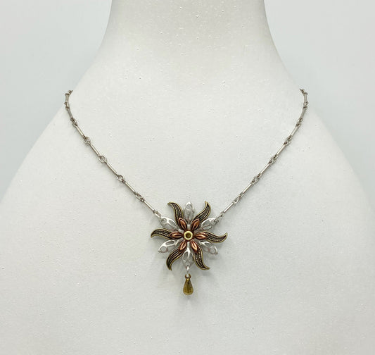 Flower Necklace Mixed Metal - 4813