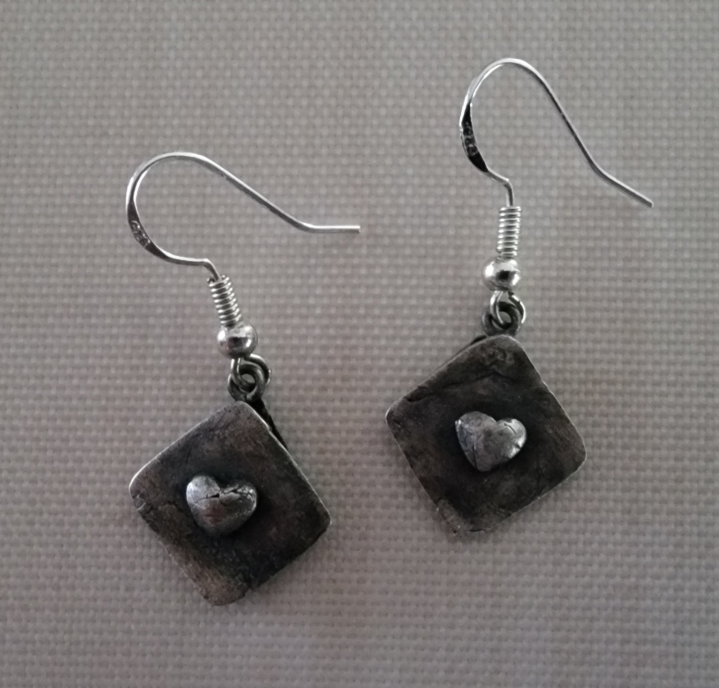 Pure Silver Diamond Shaped Earrings with Hearts