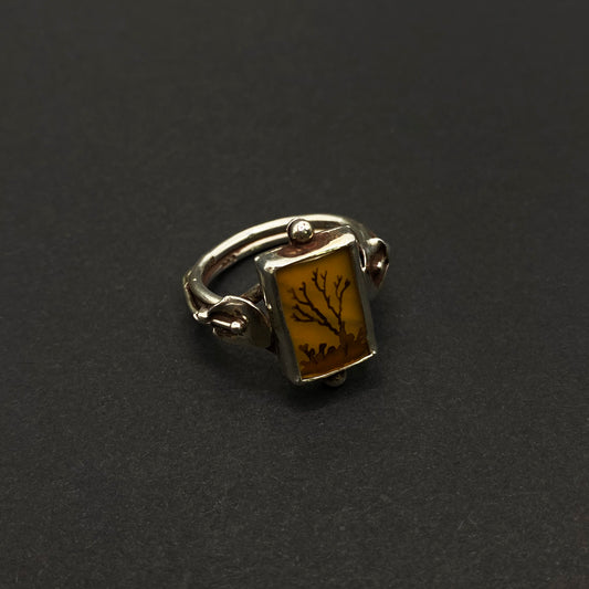Etched Tree on Agate Ring