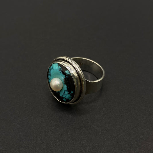 Turquoise (Chinese) and Pearl Ring