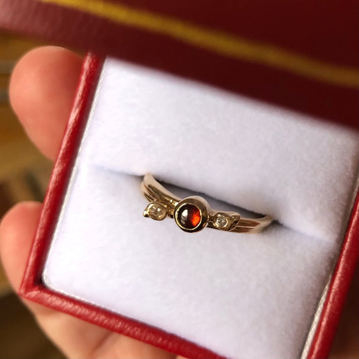 Ruby with White Sapphire Twig Ring Set 14K