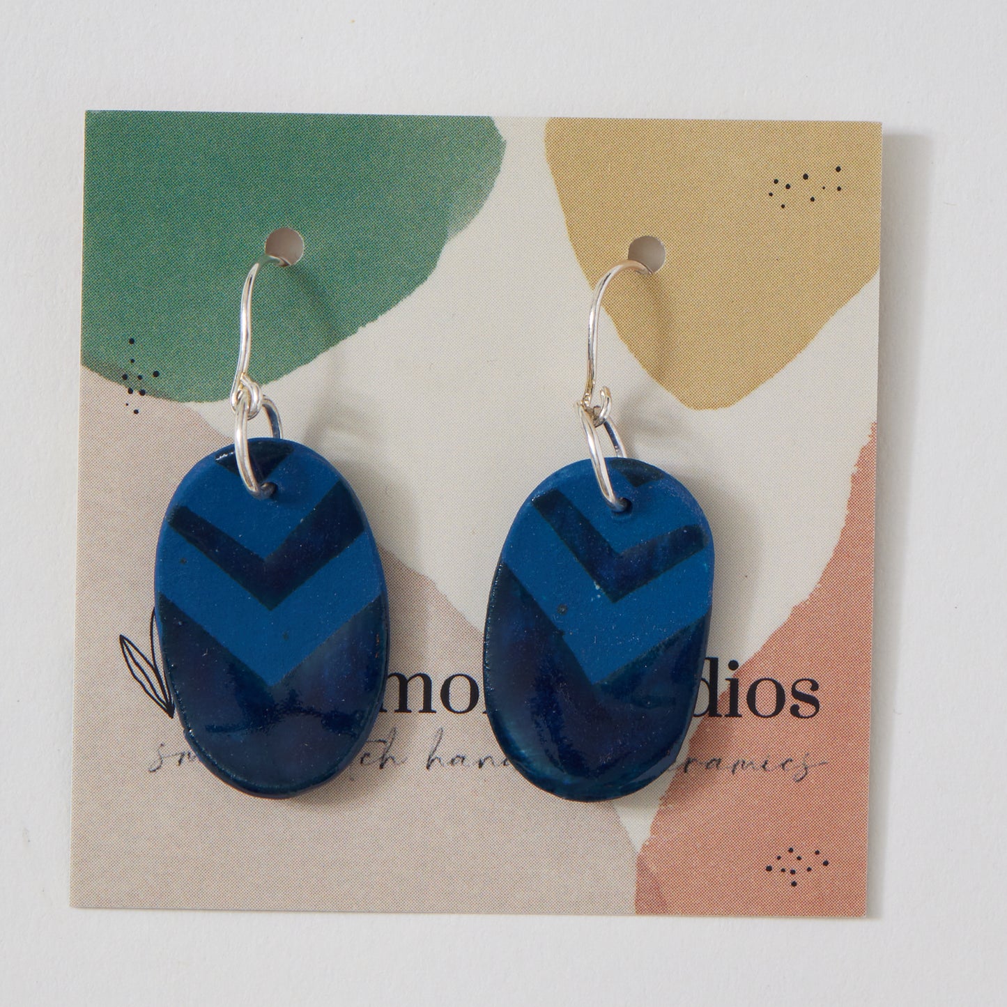 Blue Porcelain and Gold Dangle Earrings