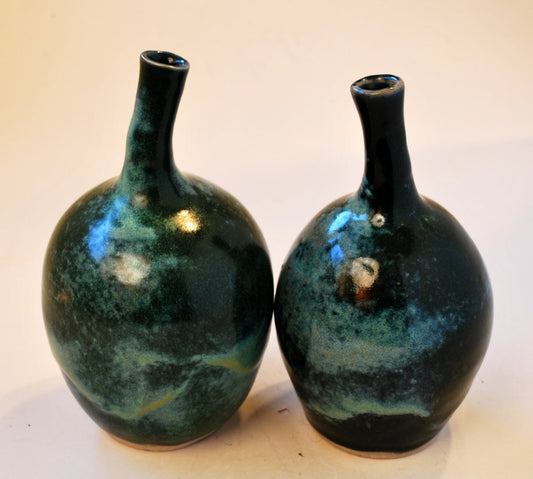 Conversations: Pair of Black and Turquoise Bud Vases