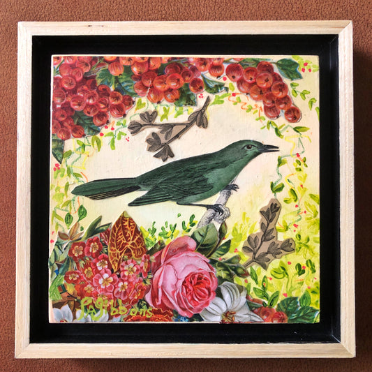 Small Mixed Media Art GREEN Bird