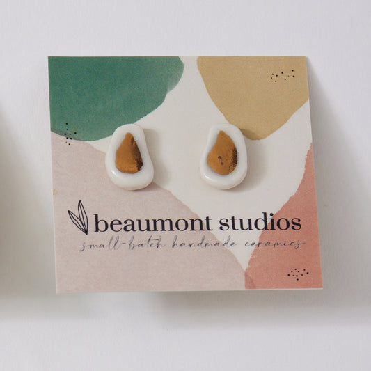 White and Gold Porcelain Post Earrings