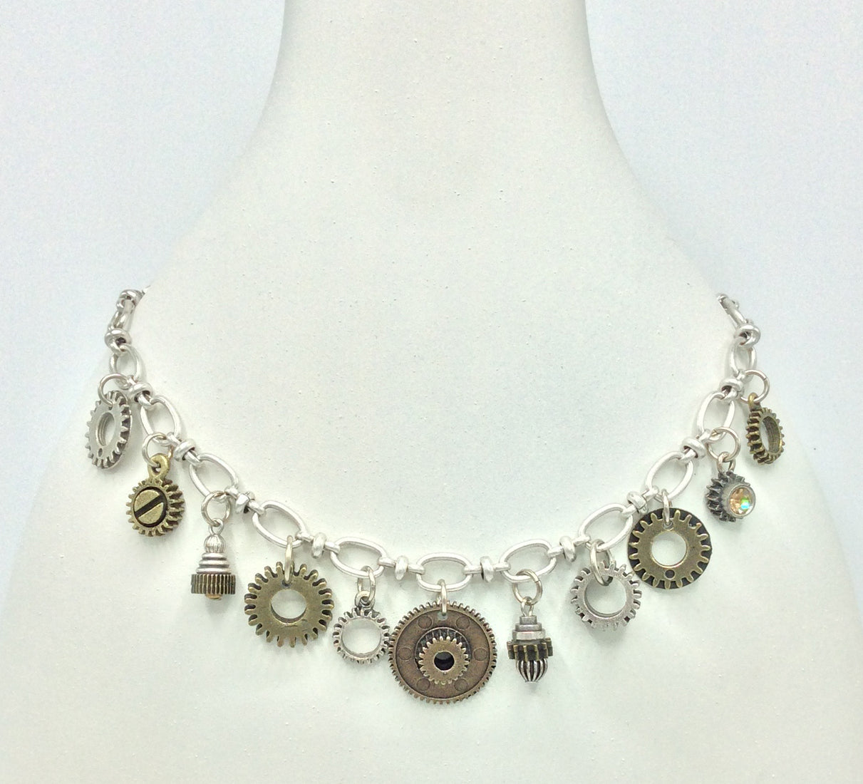 Industrial Charm Necklace 2 tone metals - 4457