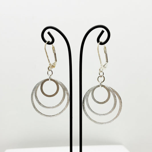 Triple Loop Brushed Silver Earrings