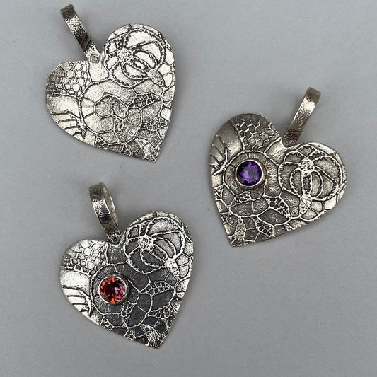 Large Oxidized Sterling Silver Heart