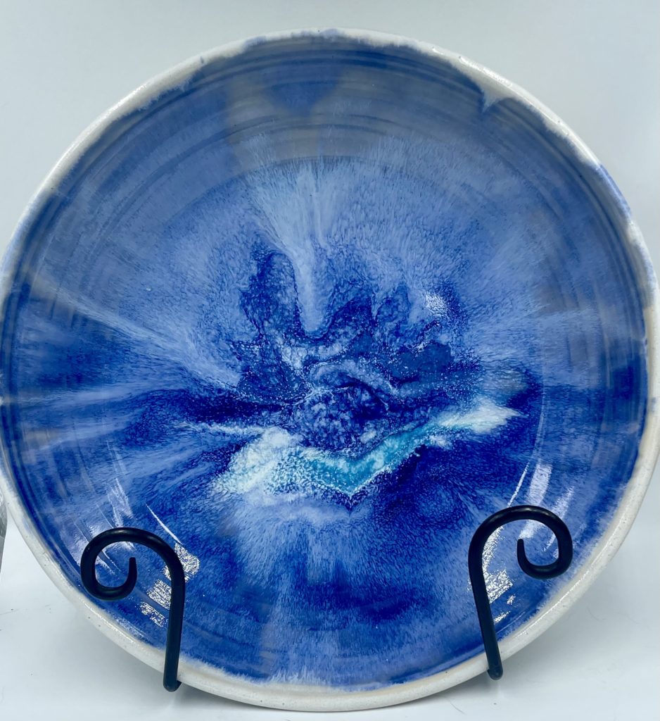 Large Serving Bowl Painted in Blues