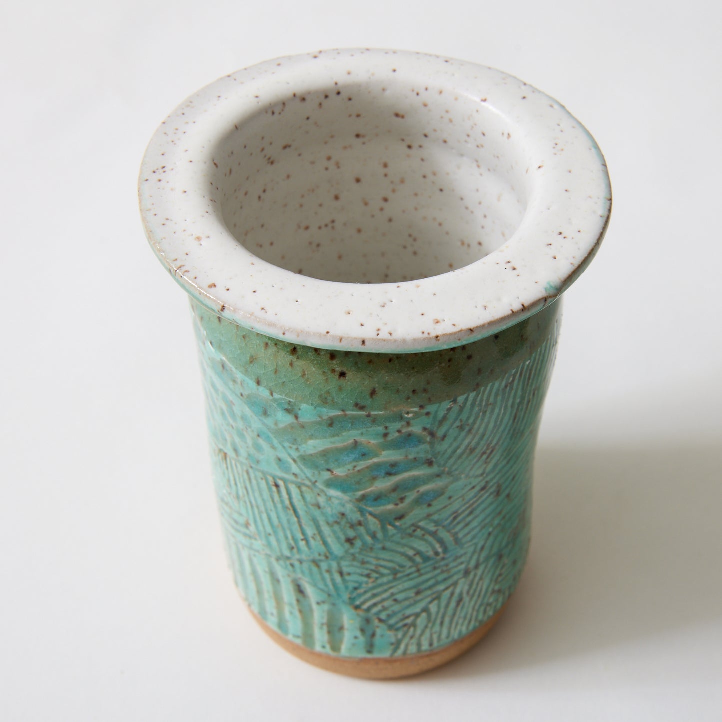 Carved and Inlaid Small Aqua and White Vase