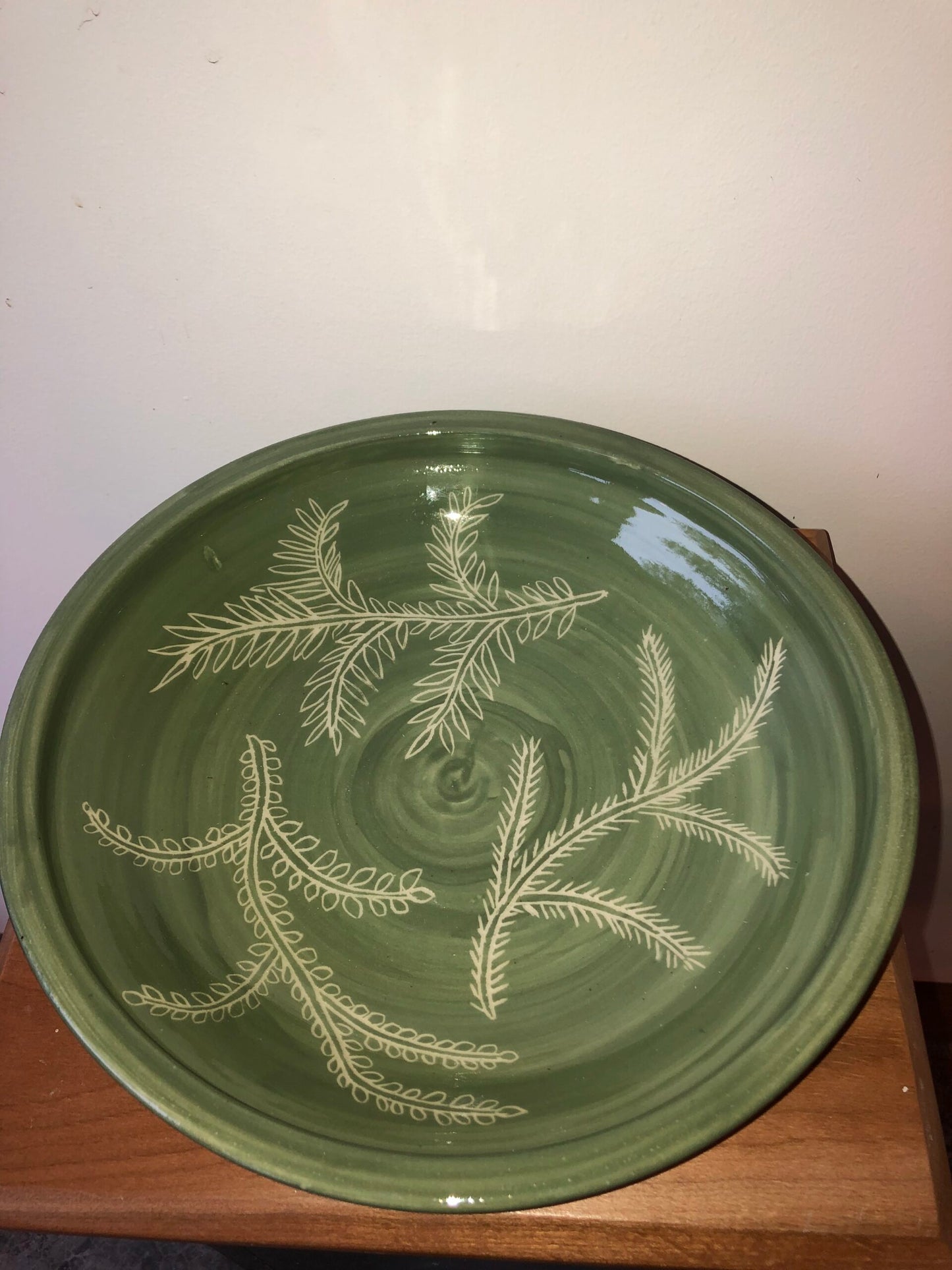 Large Green Etched Fern Bowl