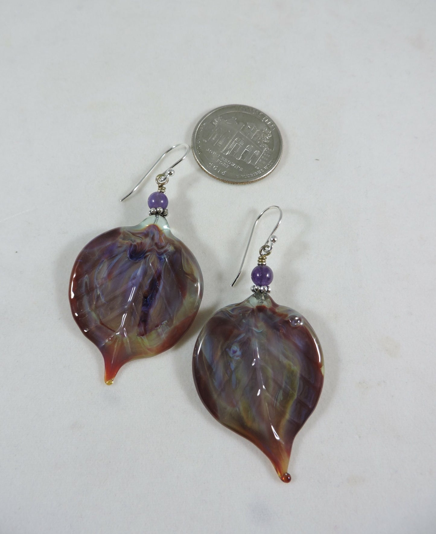 Large Chromacolor Leaf Earrings with Amethyst