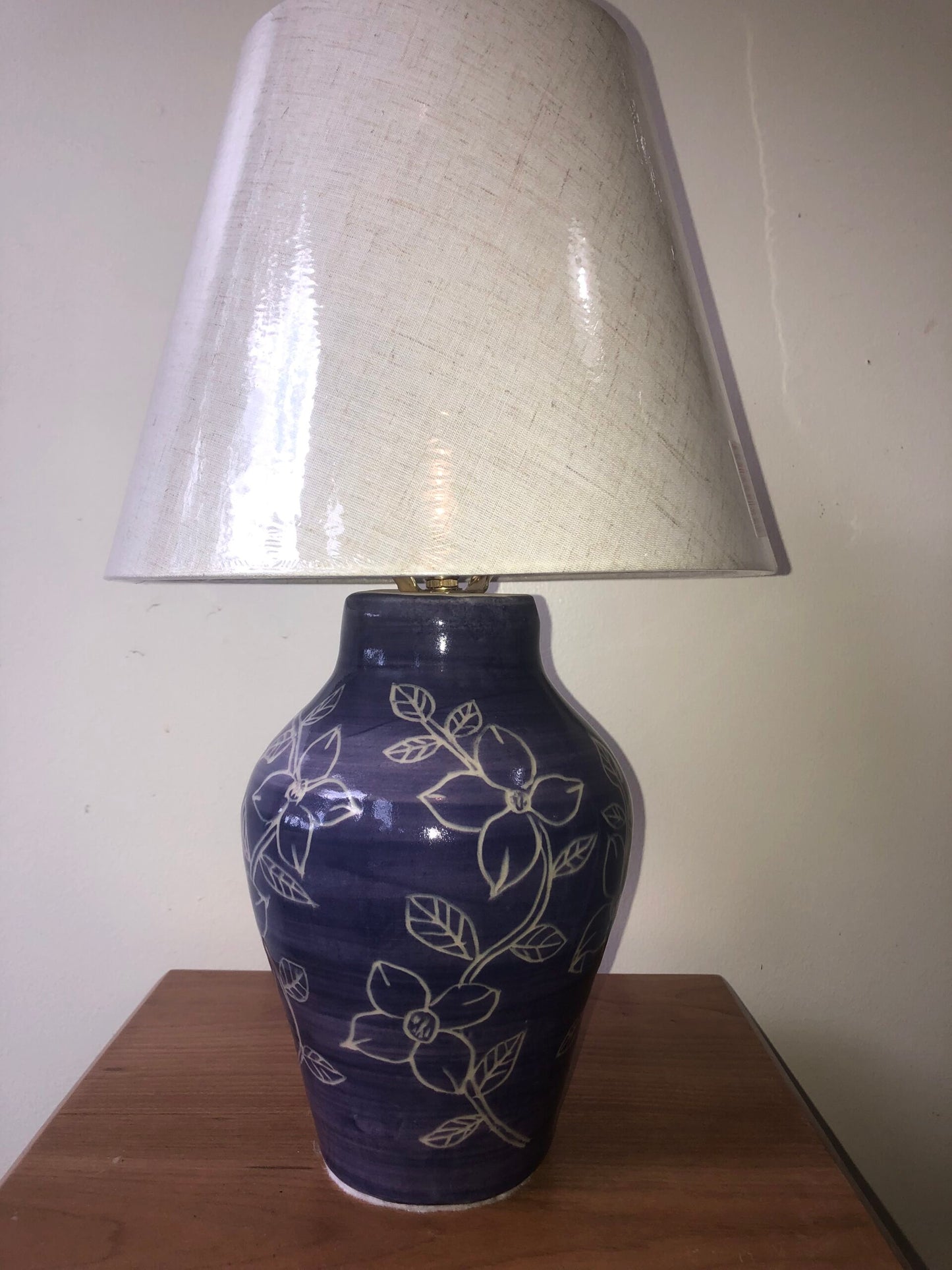 Dark Purple Lamp with Etched Dogwood Decoration