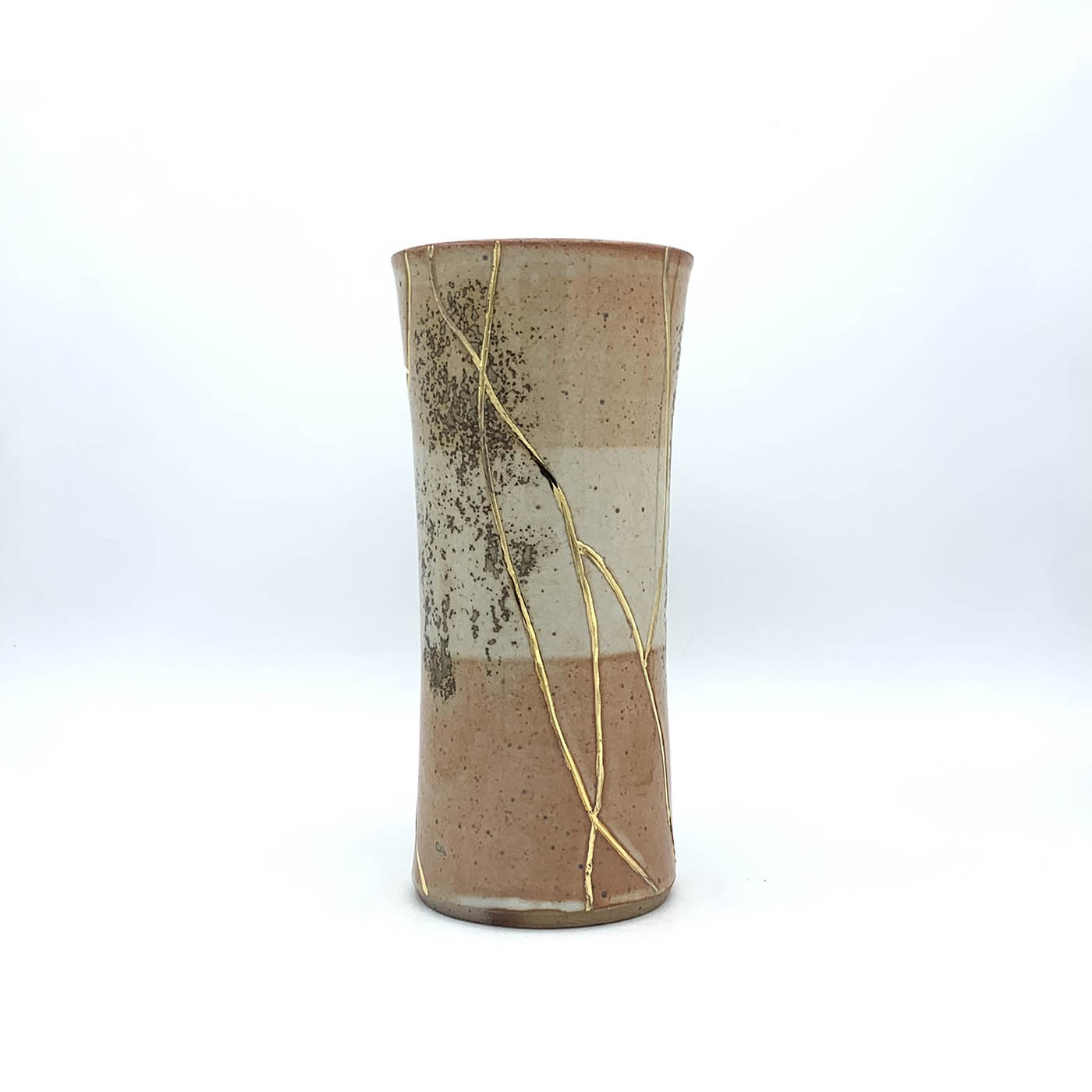 Faux Kintsugi Shino Stripe & Gold Vase