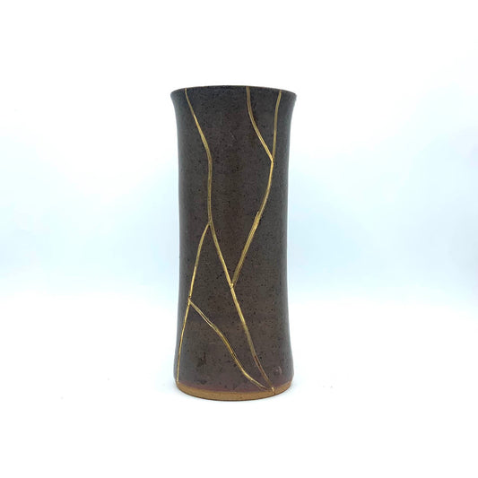 Faux Kintsugi Speckled Warm Brown & Gold Vase