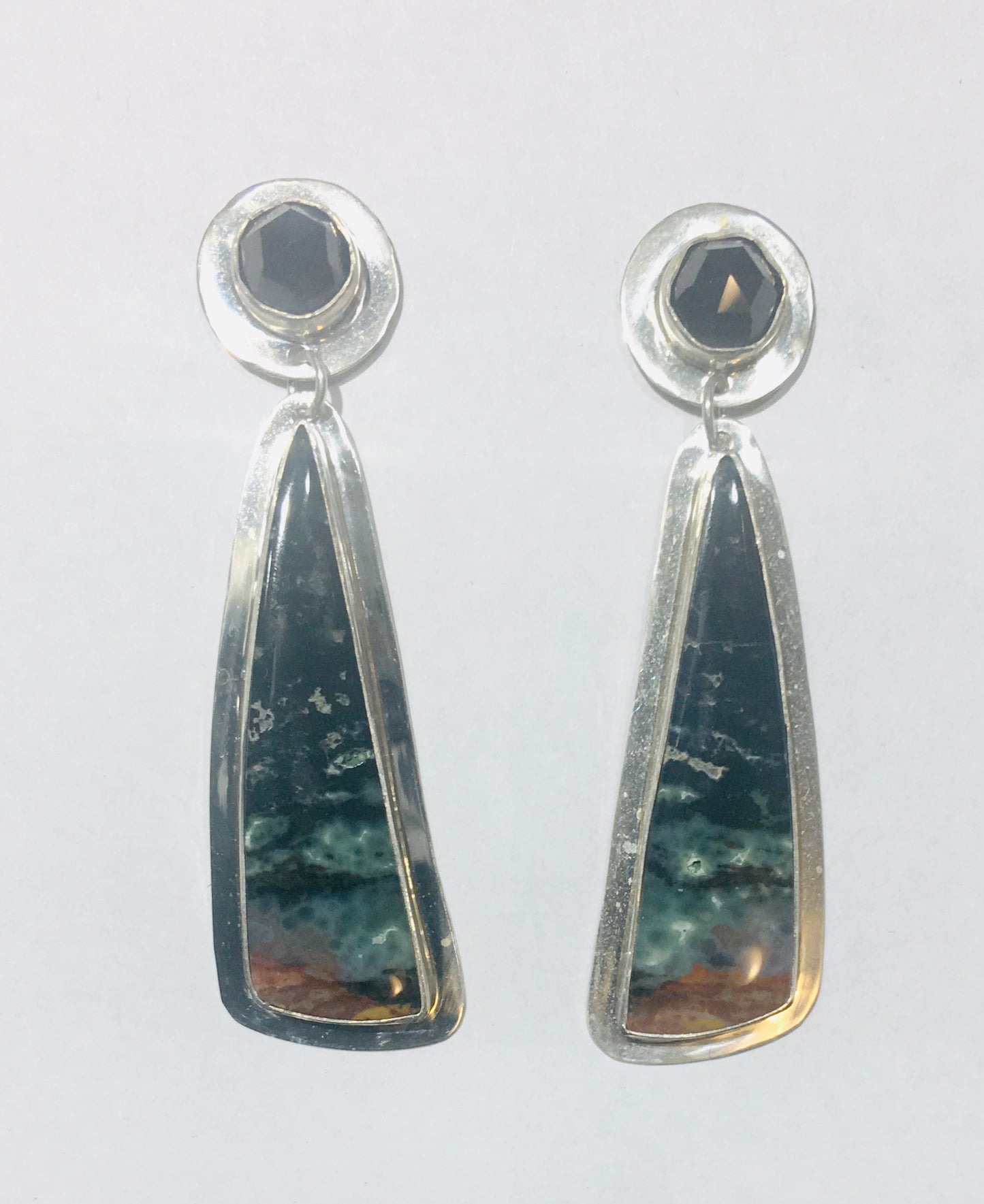 Onyx and Opalized Petrified Wood Earrings