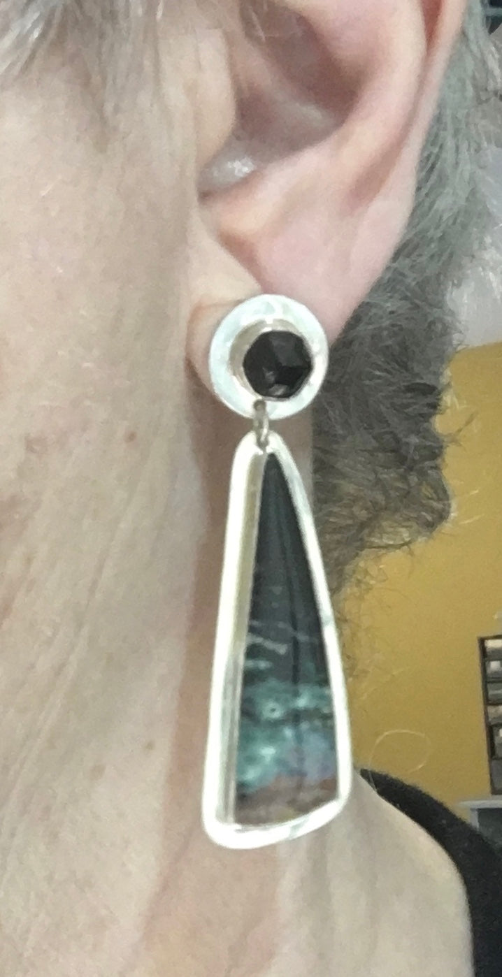 Onyx and Opalized Petrified Wood Earrings