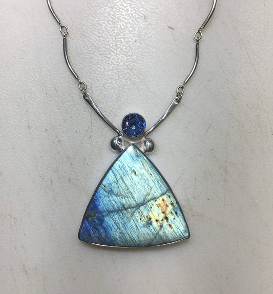 Sterling CZ and Spectrolite Pendant