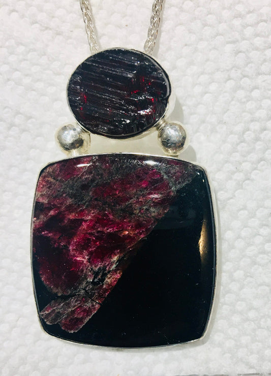 Raw Garnet and Eudialyte Pendant